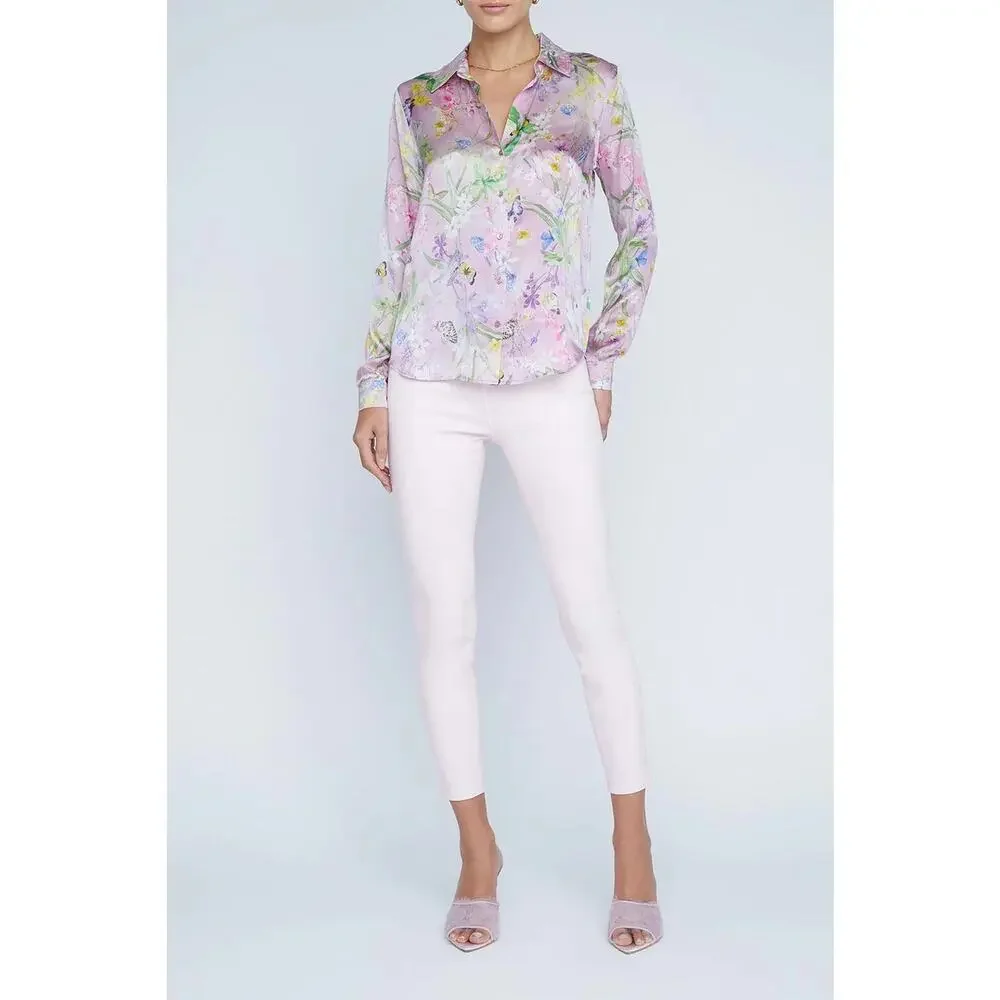 L’Agence Coated Margot Cropped Skinny Jeans in Lilac Snow - Size 10